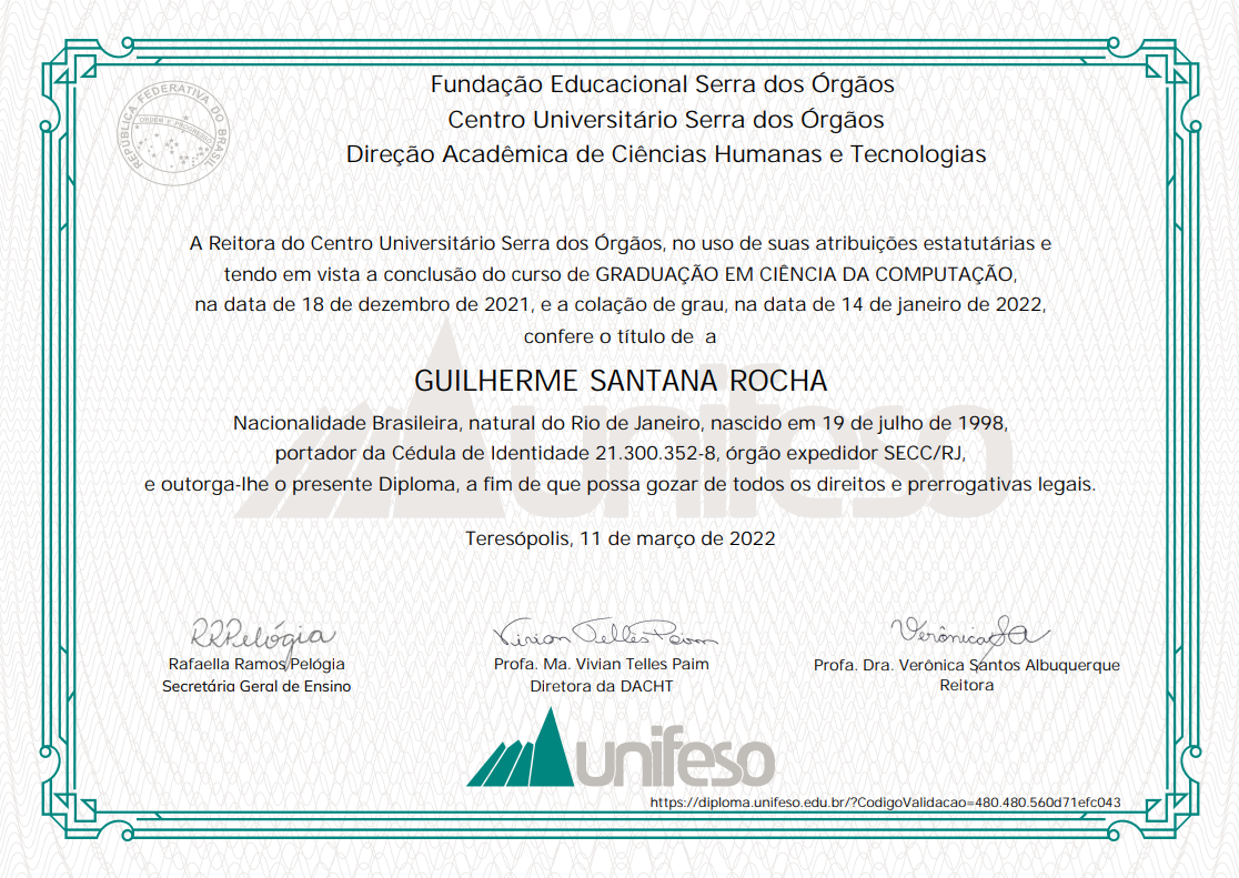 BACHAREL EM CIÊNCIA DA COMPUTAÇÃO — UNIFESO